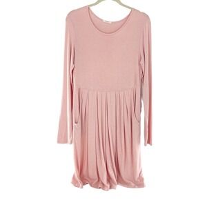 12PM By Mon Ami Pink Long Sleeve Pleated Babydoll Dress M USA Made Ballet Boho
